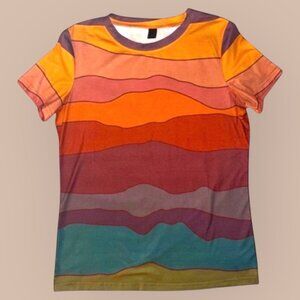 Vibrant Multicolored Wave Tee by Emory Rose - Size M - Gently Used